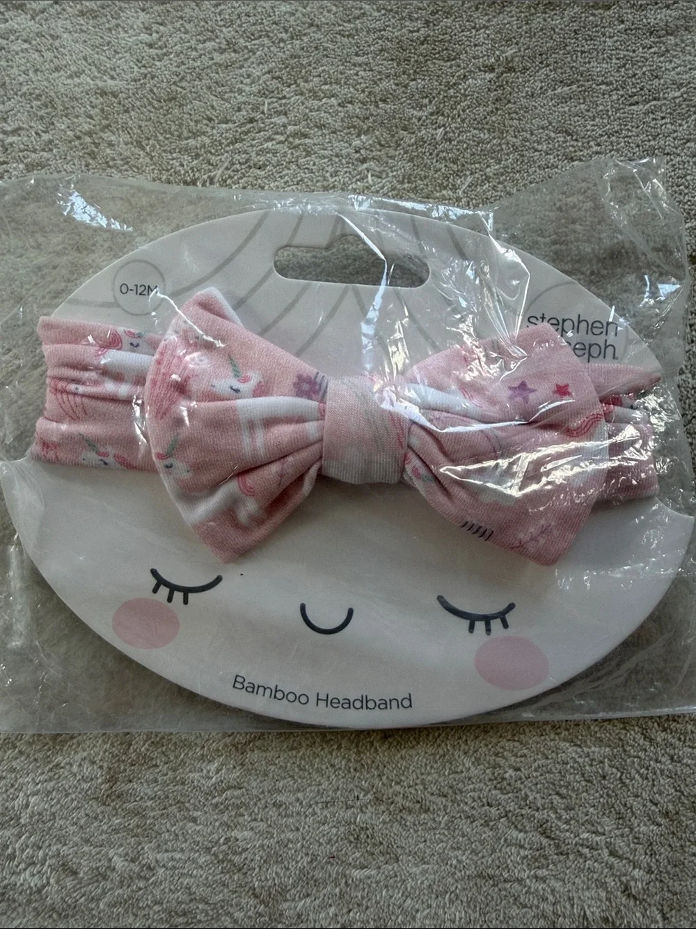 Pink Bamboo Bow Headband with Unicorn Print - Stephen Joseph